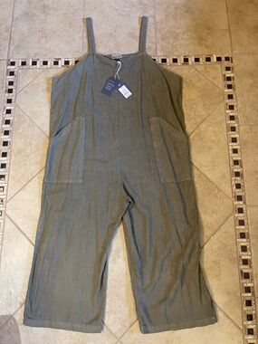 Relaxed Utility Linen-Blend Jumpsuit - Olive Green XXL NWT